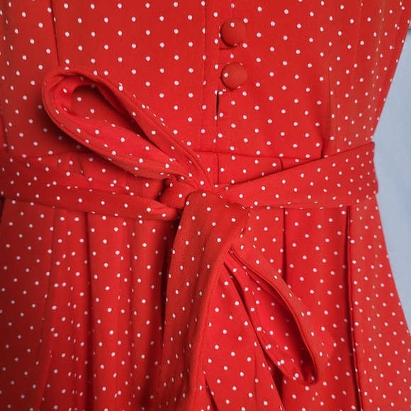 VTG 50's/60's Red/White Micro Dot Rockabilly Pinup Retro Midi Dress Women's M - Picture 4 of 14